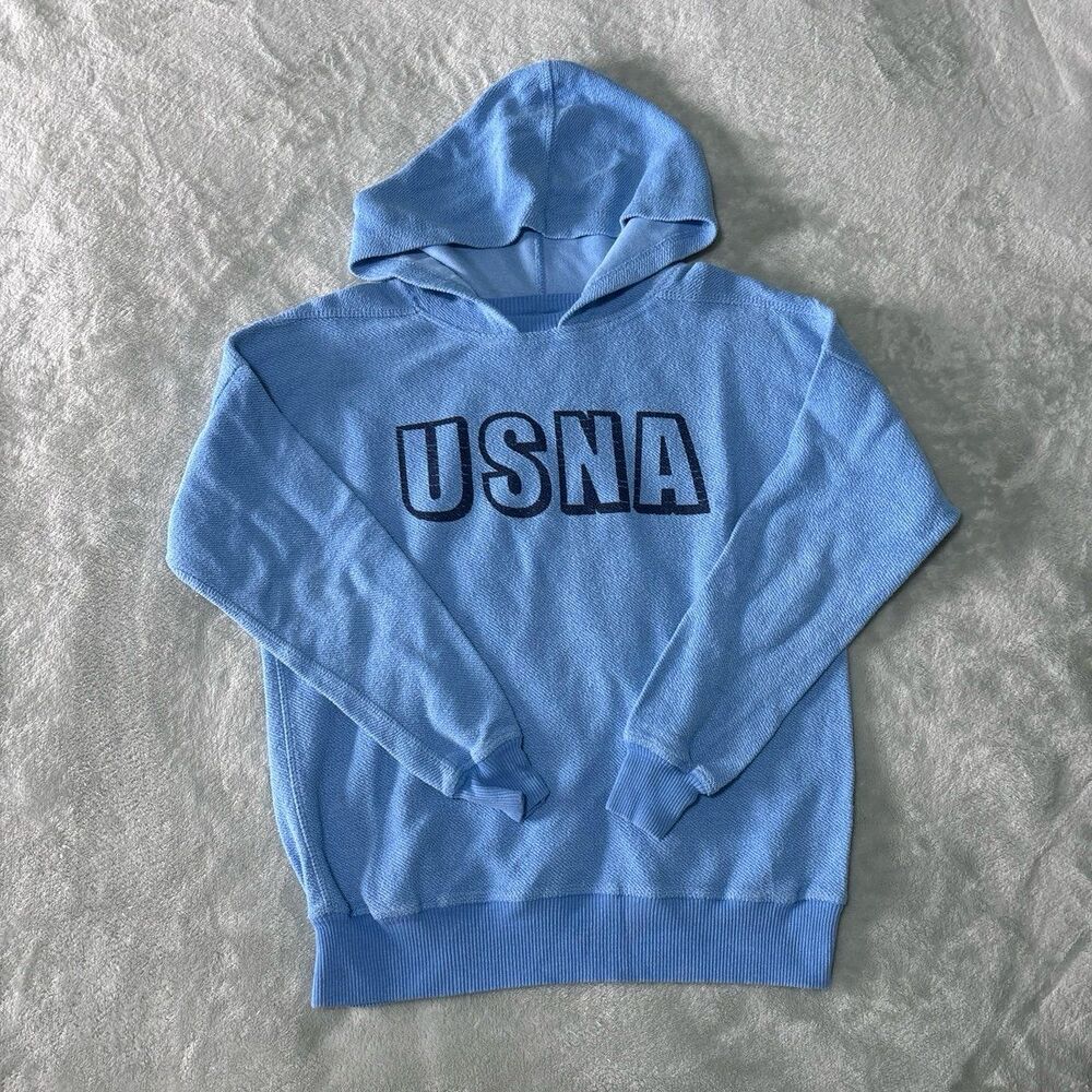 USNA blue hoodie sweatshirt fall winter sports athletic basic oversized teens